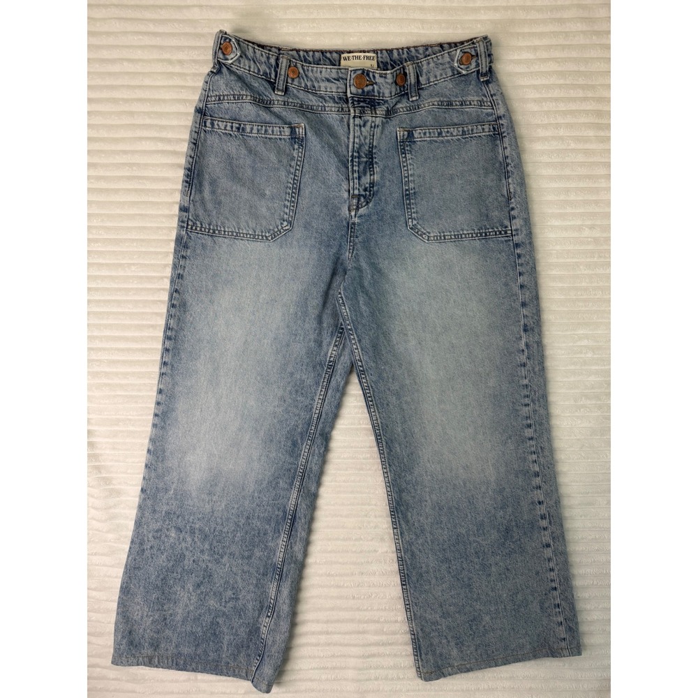 Free People We the Free Women's 31 High Rise Wide Leg Jeans Blue Light Wash